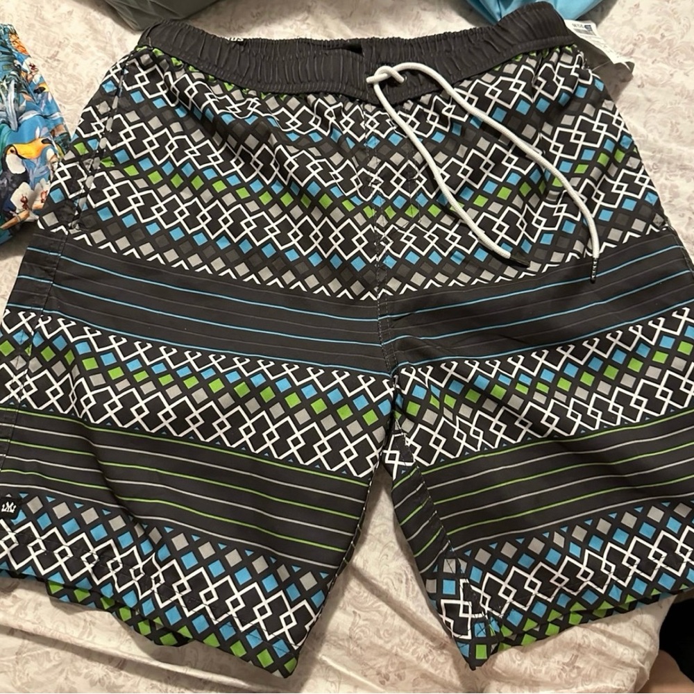 Men's Geometric Swim Shorts - Black, Green, Blue